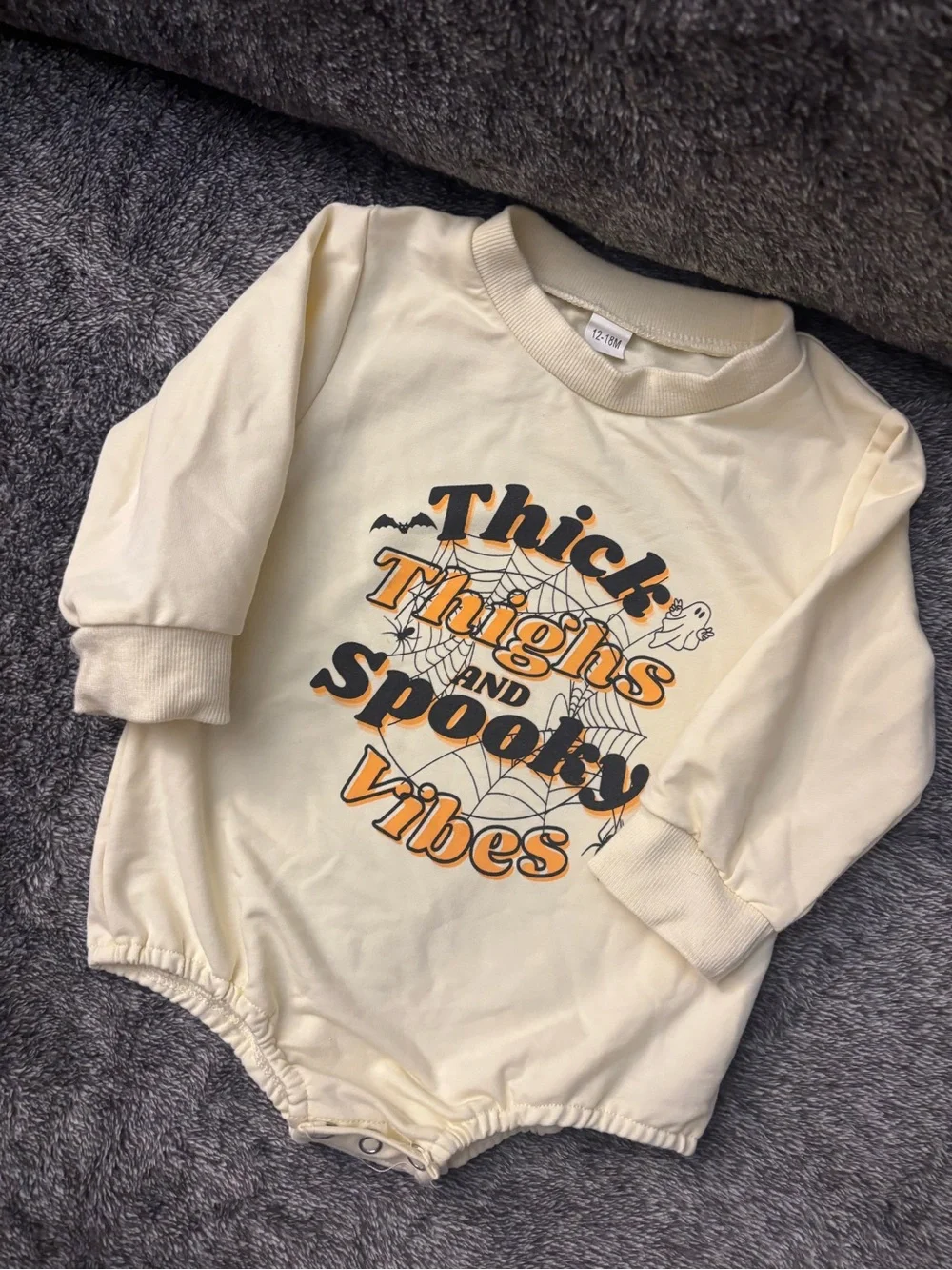 Infant Cream Long-Sleeve One-Piece with Orange & Black Halloween Graphic